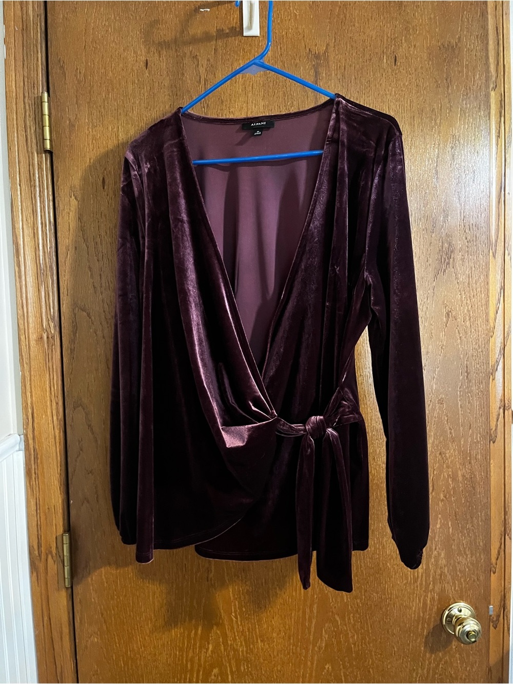 Alfani Velvet Wrap Top in Plum NWOT